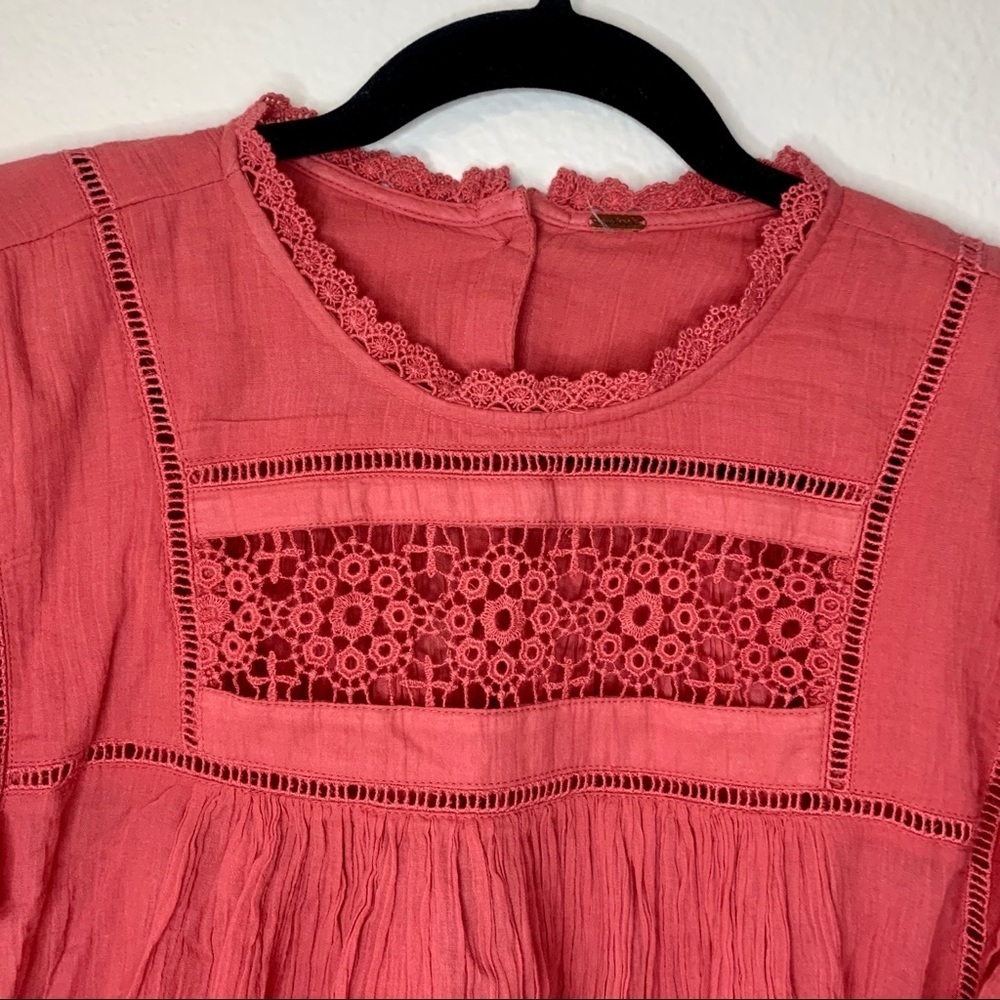 Free people crochet eyelet flor e Mayo blouse sz S - Picture 5 of 11